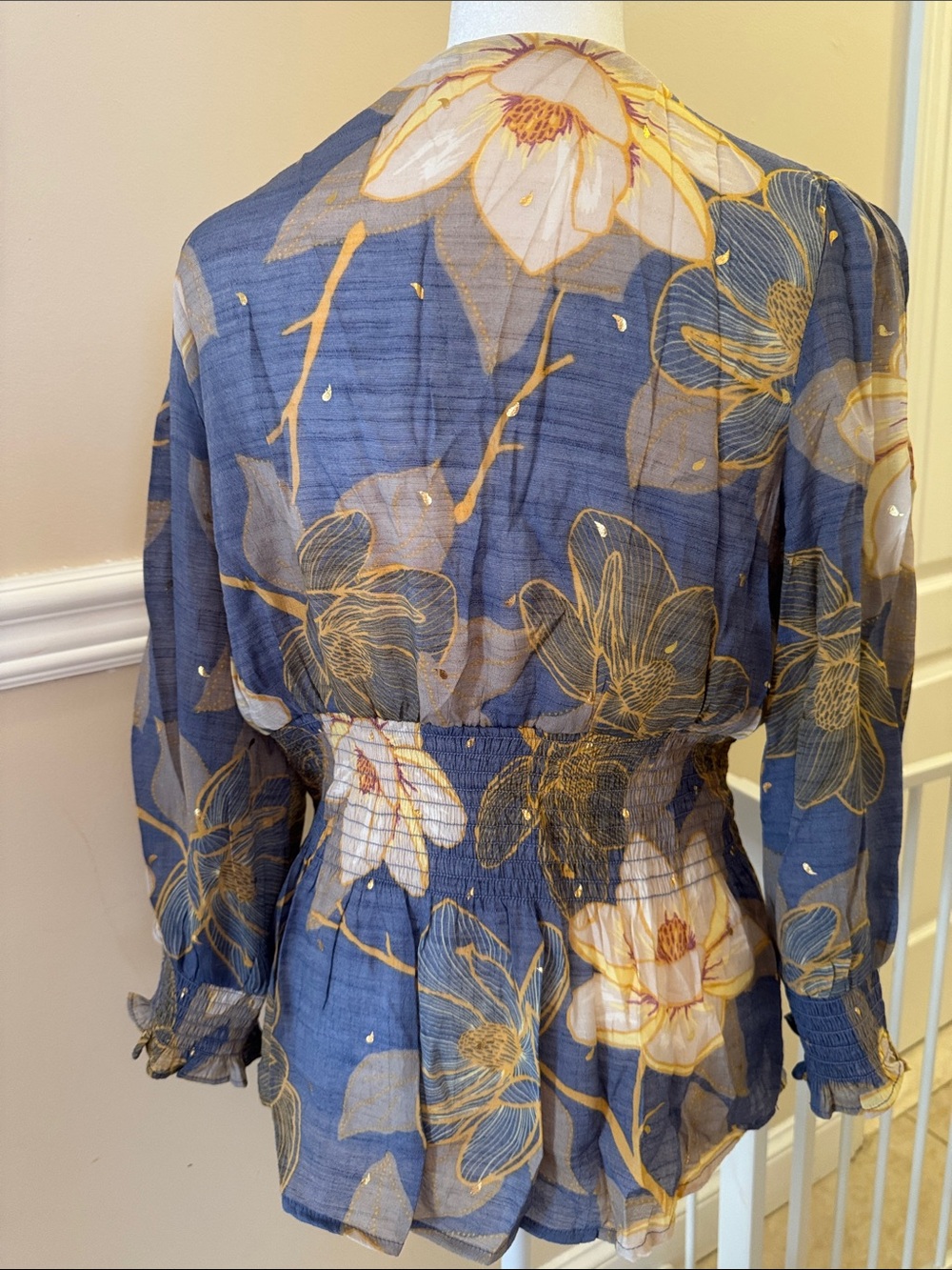 Navy Floral Wrap Peplum Blouse - Picture 4 of 4